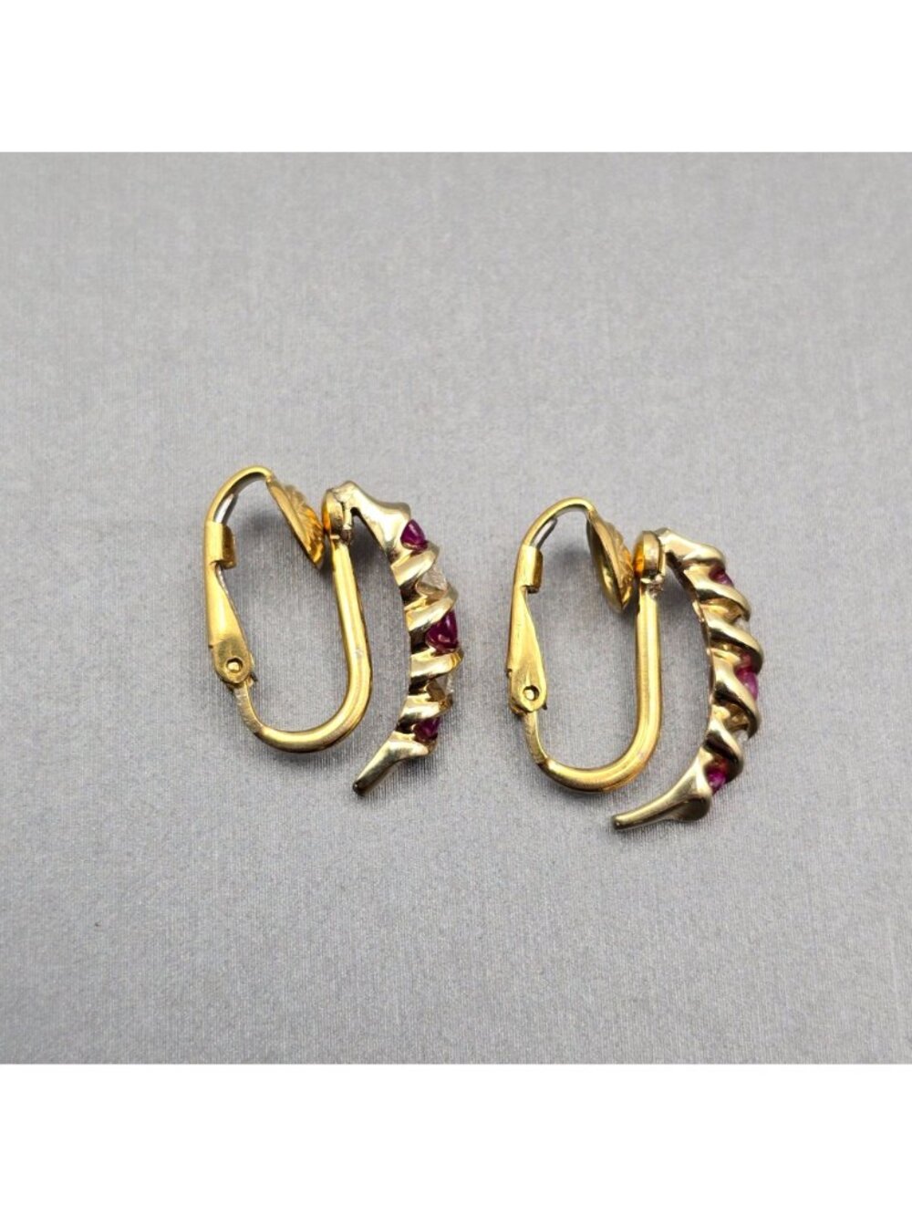 Vintage 14k Gold Filled Ruby Lab Created Diamond Clip On Half Hoop Earrings 3/4" - Picture 4 of 12